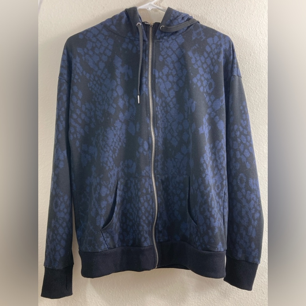 LuLaRoe Cozy Collection Bethany Hoodie Size M Navy Black Snakeskin Zip Up